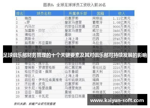 足球俱乐部财务管理的十个关键要素及其对俱乐部可持续发展的影响